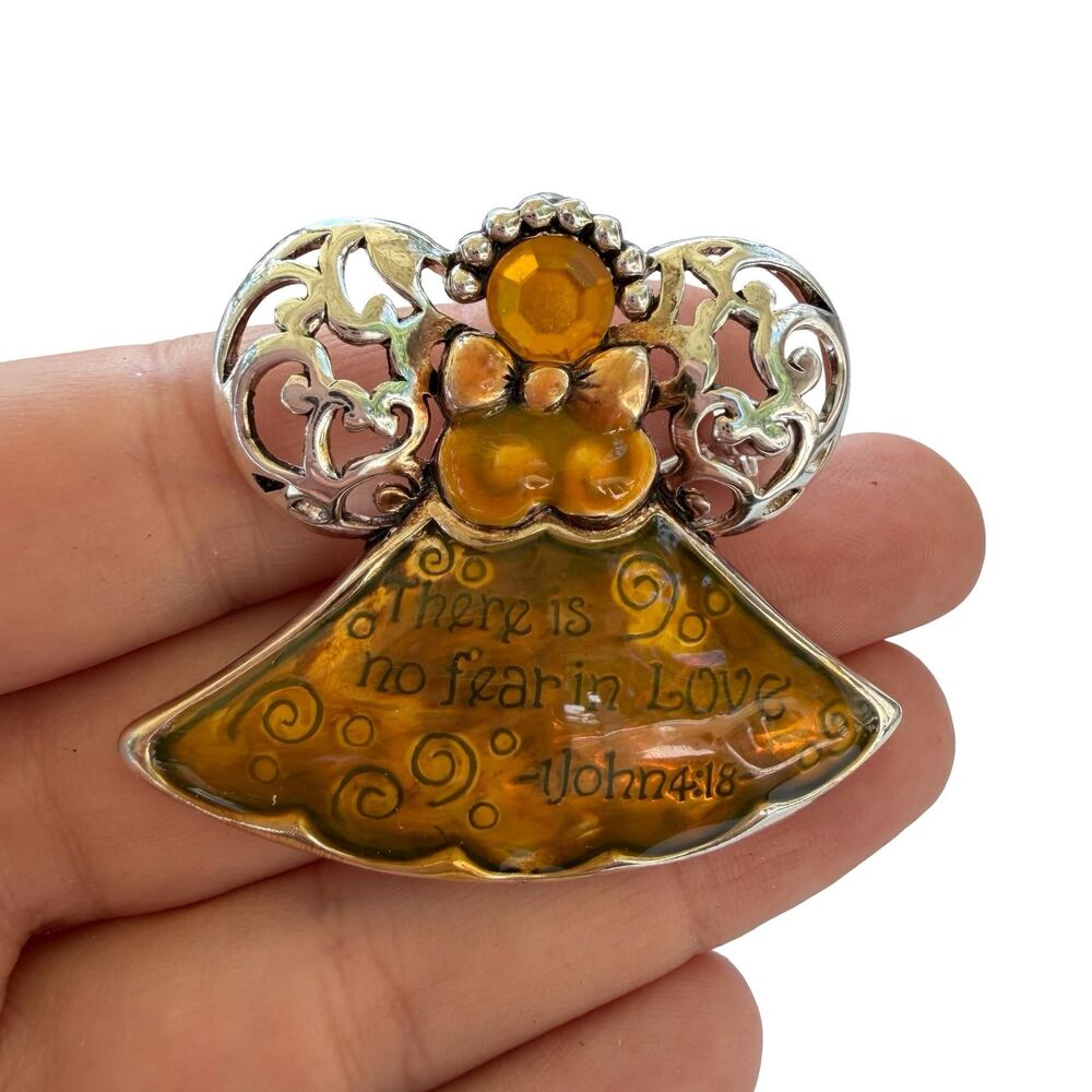 Vintage Jewelry Religious Brooch Angel Pin John 4:18 Jewelry